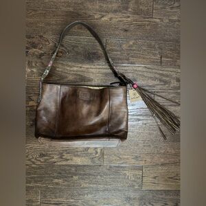 Ariat Dark Brown Leather Shoulder Bag with Tassel conceal and carry